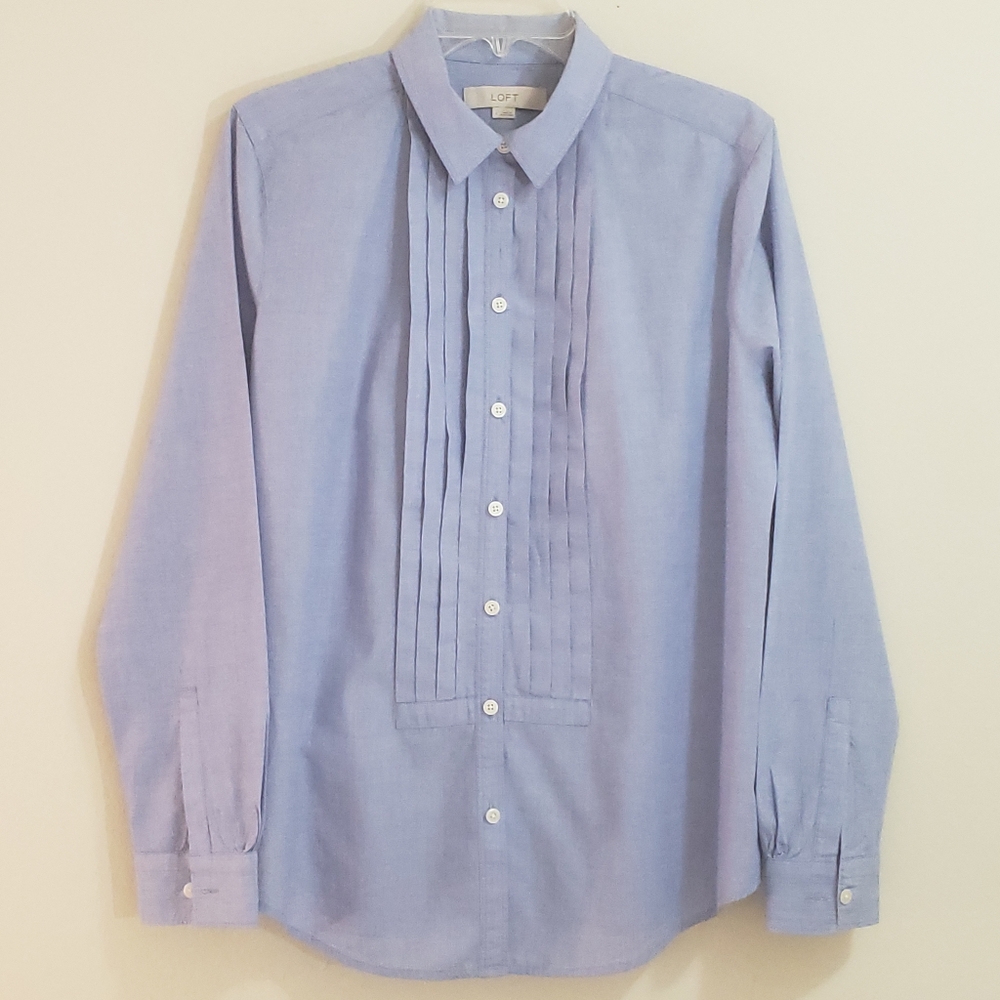 LOFT Tucked Blouse, Light Blue, Sz Lg